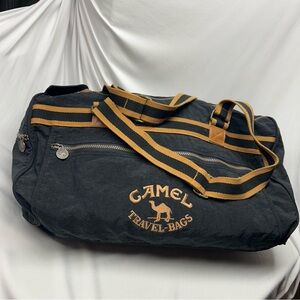 VINTAGE 90s Camel Large Duffel Travel Bag Camel Logo Embroidery & Zippers RARE